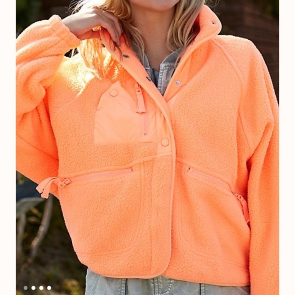 NEW Free People Hit the Slopes Fleece Jacket Peach Horizon
